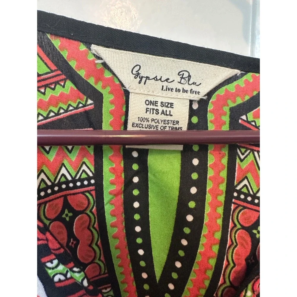 Gypsie Blu Blue‎ Dashiki Kaftan Dress African Print Oversized One Size OSFA
